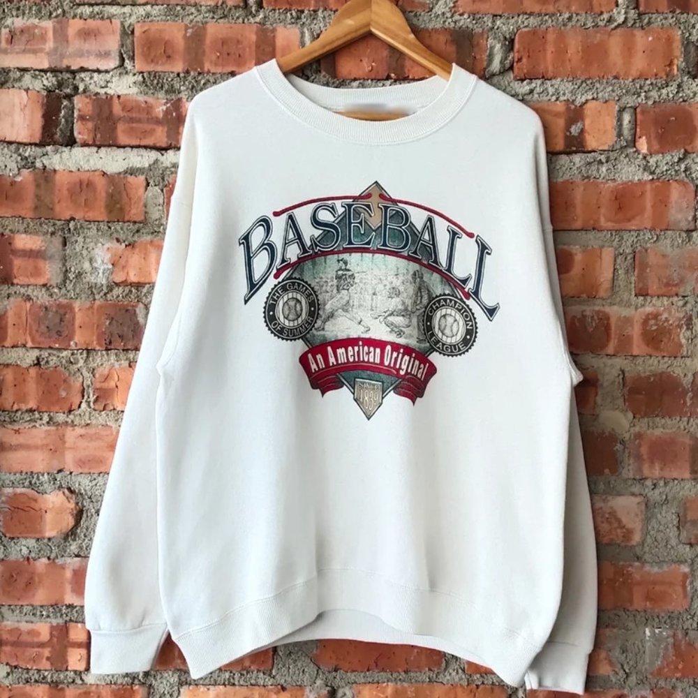 Retro 90S Distressed Van Heusen American Baseball Sweatshirt Van Heusen Shirt